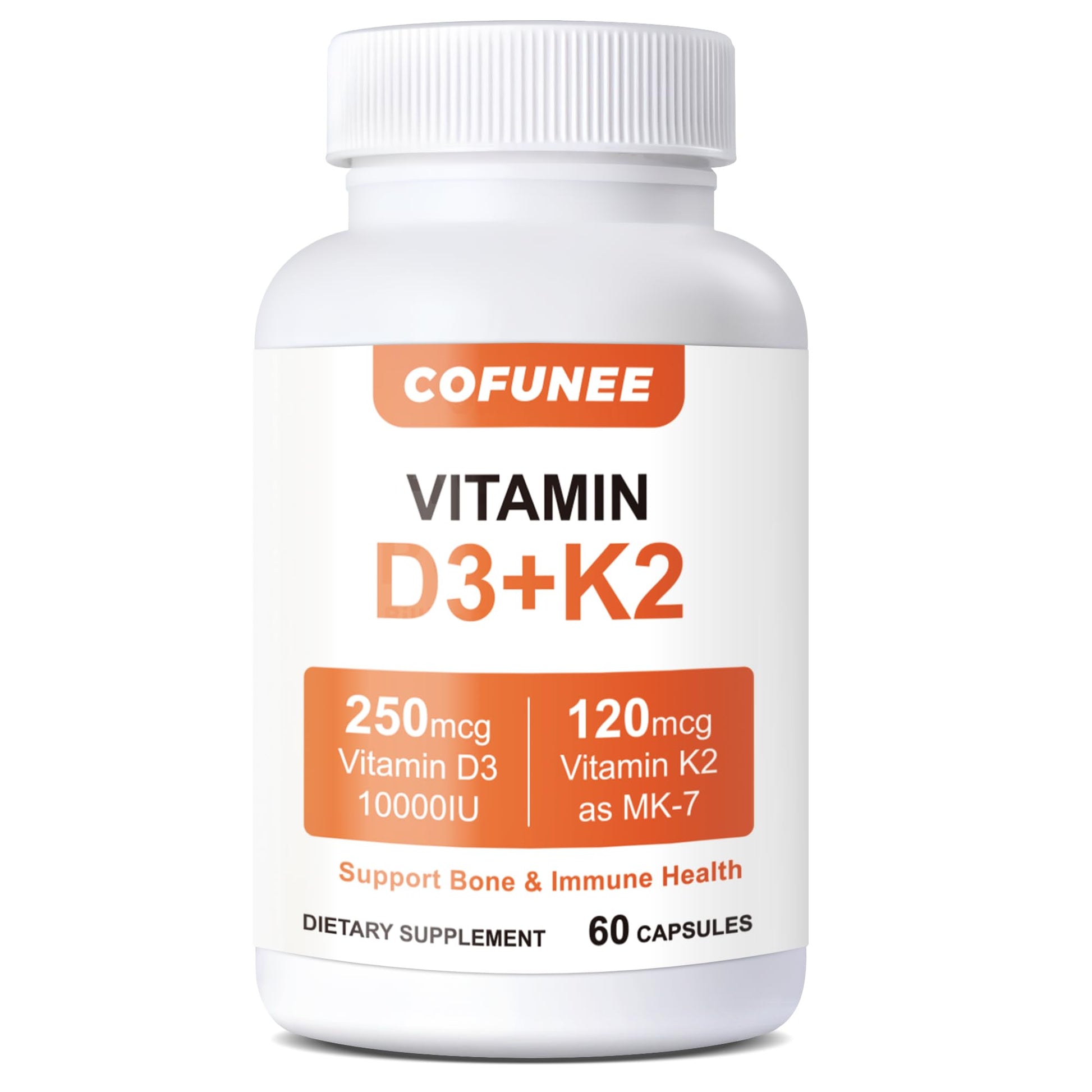 Generic Vitamin D3 K2 Supplement - 10000 IU D3 & 120 mcg K2 MK-7 - Bone, Heart & Immune Support - High Absorption Formula, 60 Capsules