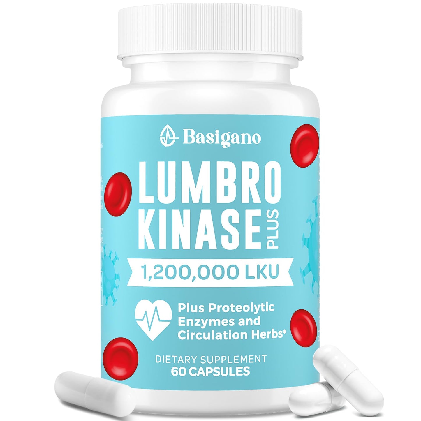 Basigano Lumbrokinase Supplement 1.2 Million LKU - 120mg Capsule, 60 Count