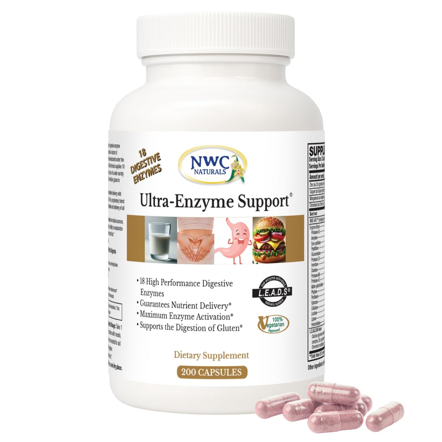 NWC Naturals Ultra-Enzyme Support Digestive Enzyme Supplement Powder 200 Count
