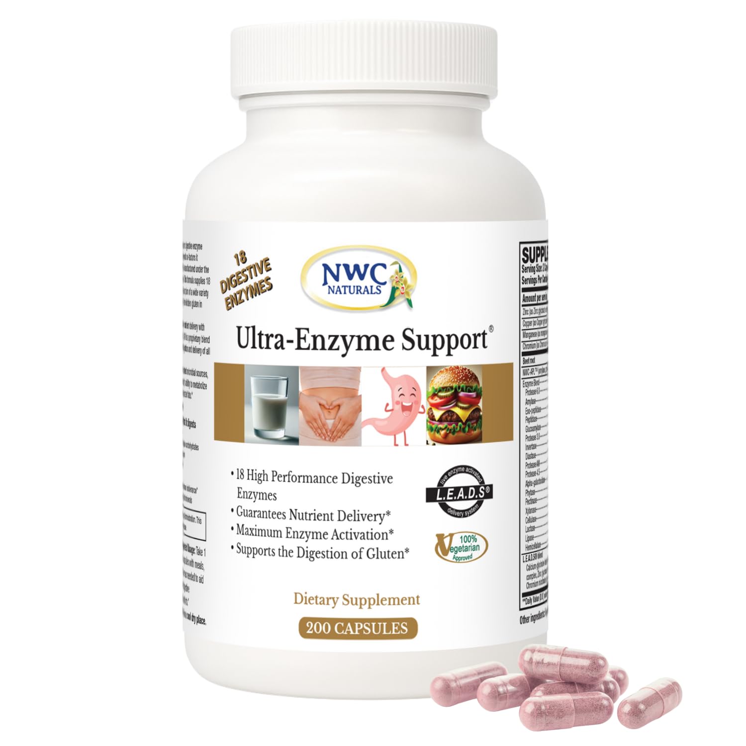NWC Naturals Ultra-Enzyme Support Digestive Enzyme Supplement Powder 200 Count