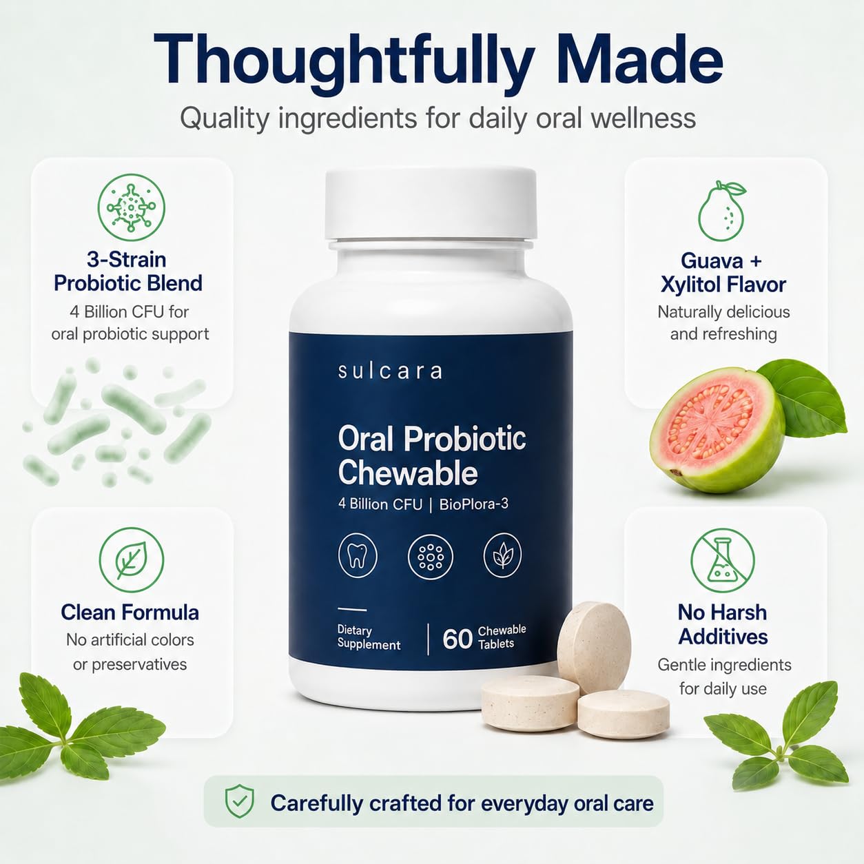 Pwkvsn Sulcara Oral Probiotic Chewables, 60 Servings