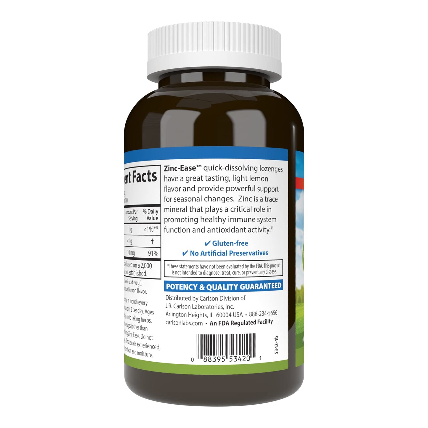 Carlson Zinc-Ease Soothing Lozenge, Zinc Citrate, Lemon, 180 Lozenges