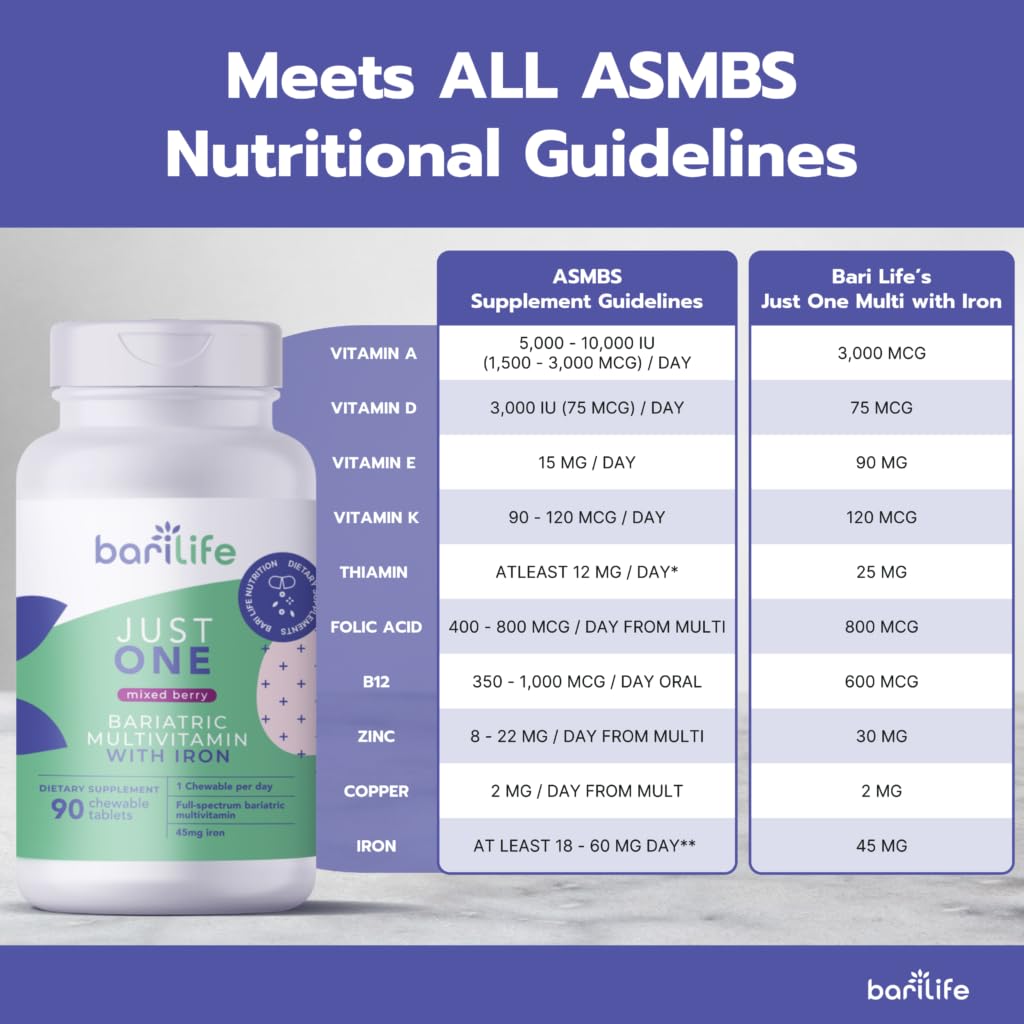 Bari Life Just One Chewable Once Daily Bariatric Multivitamin and Iron 30 Count