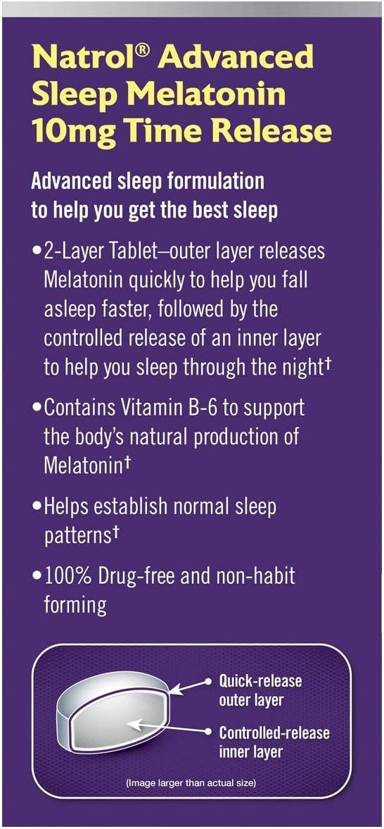 Natrol Advanced Sleep Melatonin Tablets, Maximum Strength 10 mg, 720 Tablets