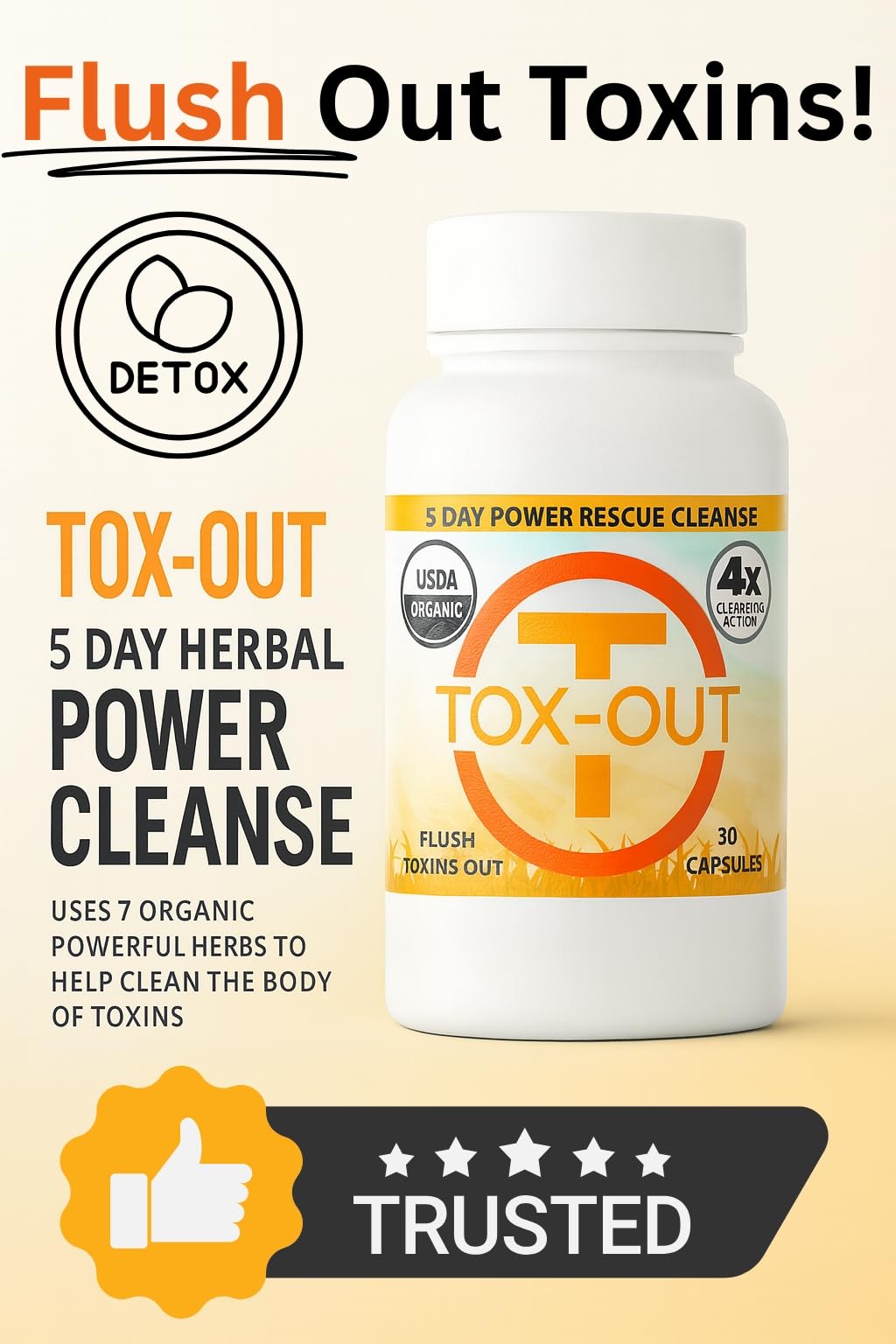 Tox Out 5 Day Herbal Detox Cleanse Kit – Full Body Flush Capsules, 30 Count