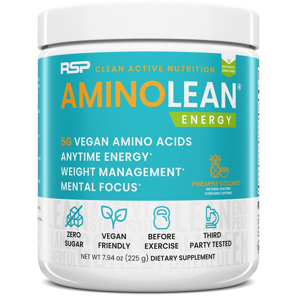 RSP NUTRITION AminoLean Natural Pre Workout Powder & Amino Energy with Vegan BCAA + EAA, 7.94 Ounce