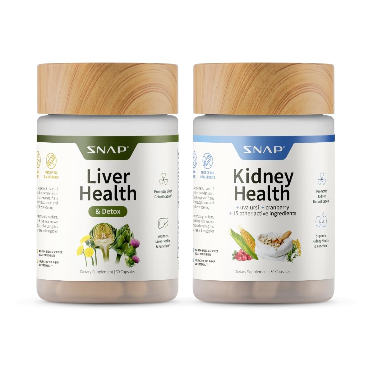 Snap Supplements Liver & Kidney Health Supplement Bundle Capsules, 120 Count
