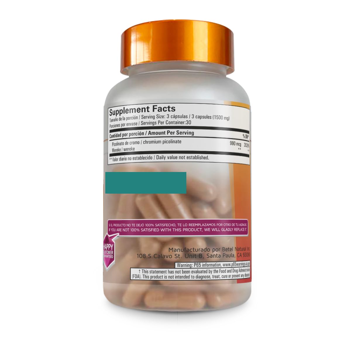 Betel Natural Premium Chromium Picolinate Fortified with Wereke, 90 Capsules