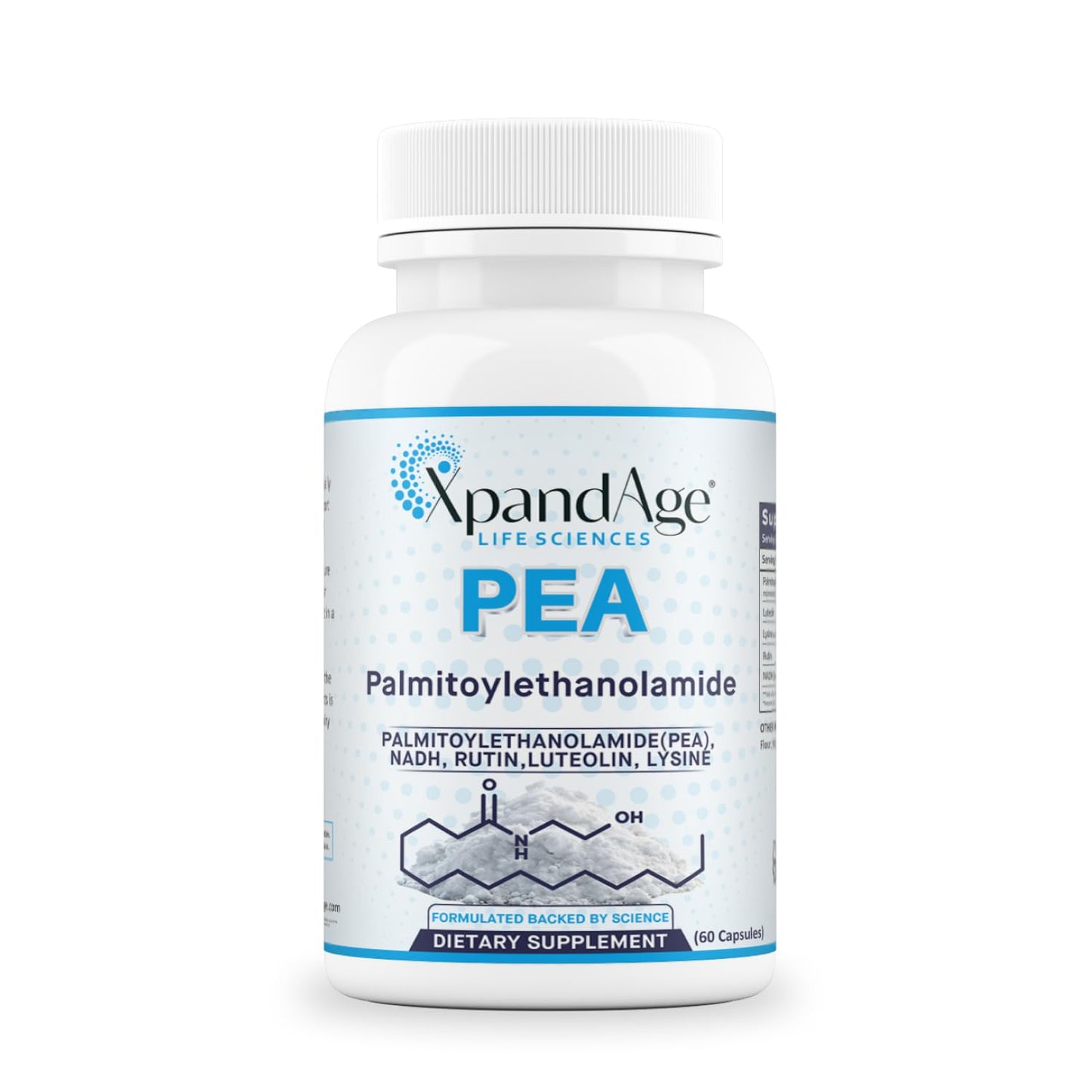 XpandAge Life Sciences Palmitoylethanolamide (micronized pea) with Luteolin, NADH, Rutin and Lysine for Immunity, Nervous System Support and Overall Wellness, Capsule, 60 Count