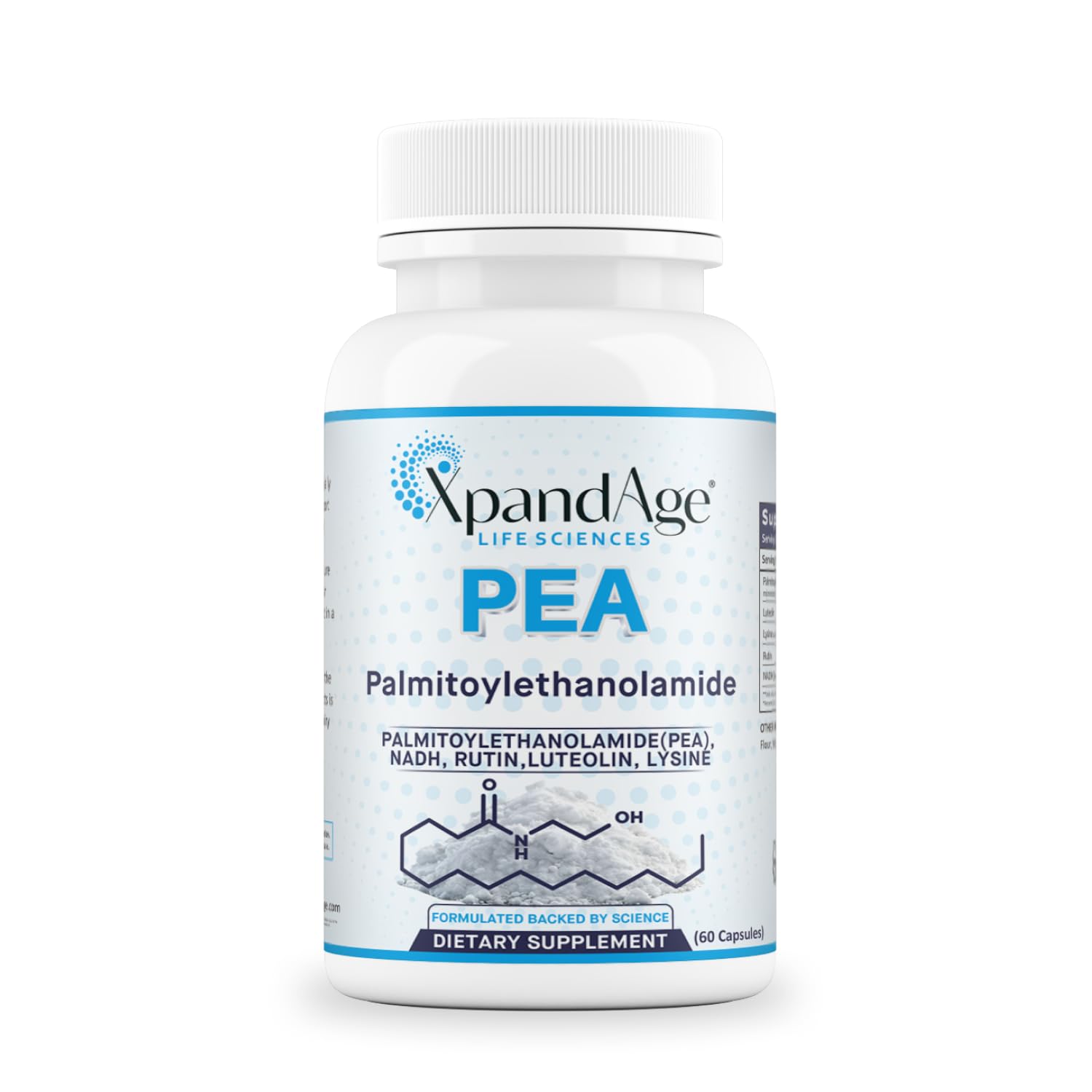 XpandAge Life Sciences Palmitoylethanolamide (micronized pea) with Luteolin, NADH, Rutin and Lysine for Immunity, Nervous System Support and Overall Wellness, Capsule, 60 Count