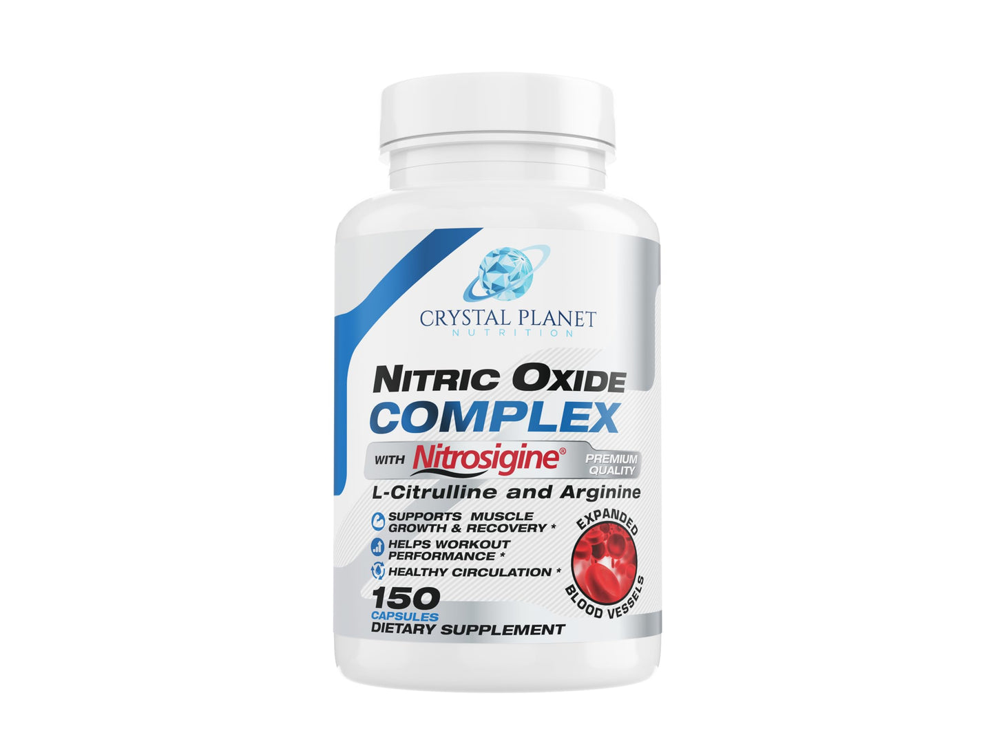 Crystal Planet Nitric Oxide Complex with Nitrosigine, Beet Root, Pine Bark, L-Citrulline & Black Pepper Capsule, 150 Capsules