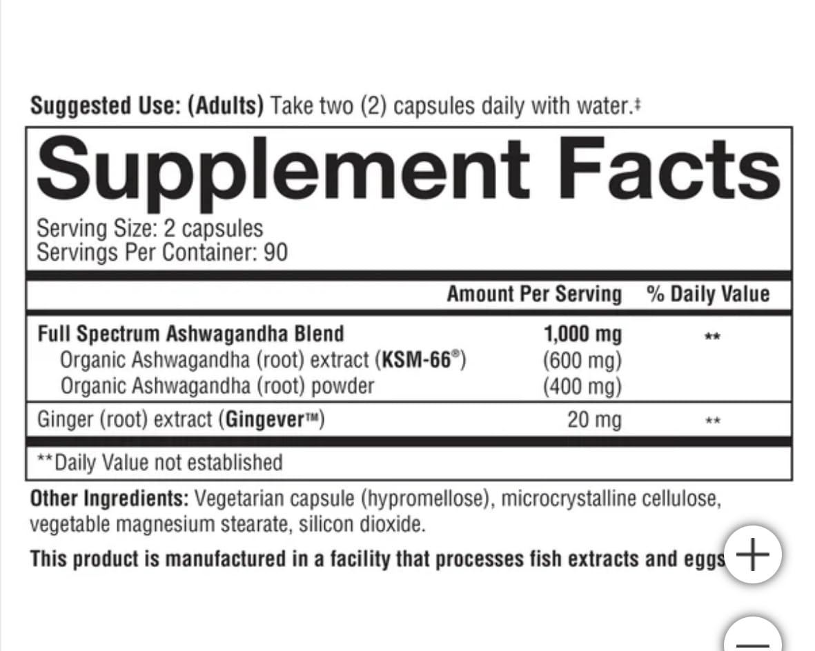 Youtheory Ashwagandha 1000mg with KSM-66 Capsules, 180 Count