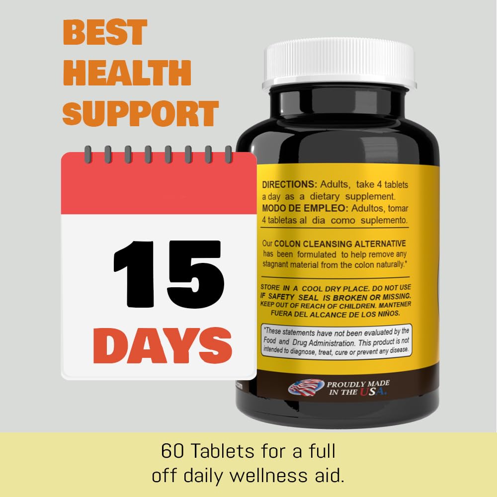 Sunshine Naturals Colon Cleansing Alternative 1200 Mg Gentle Detox & Digestive Support Supplement Tablet, 60 Tablets