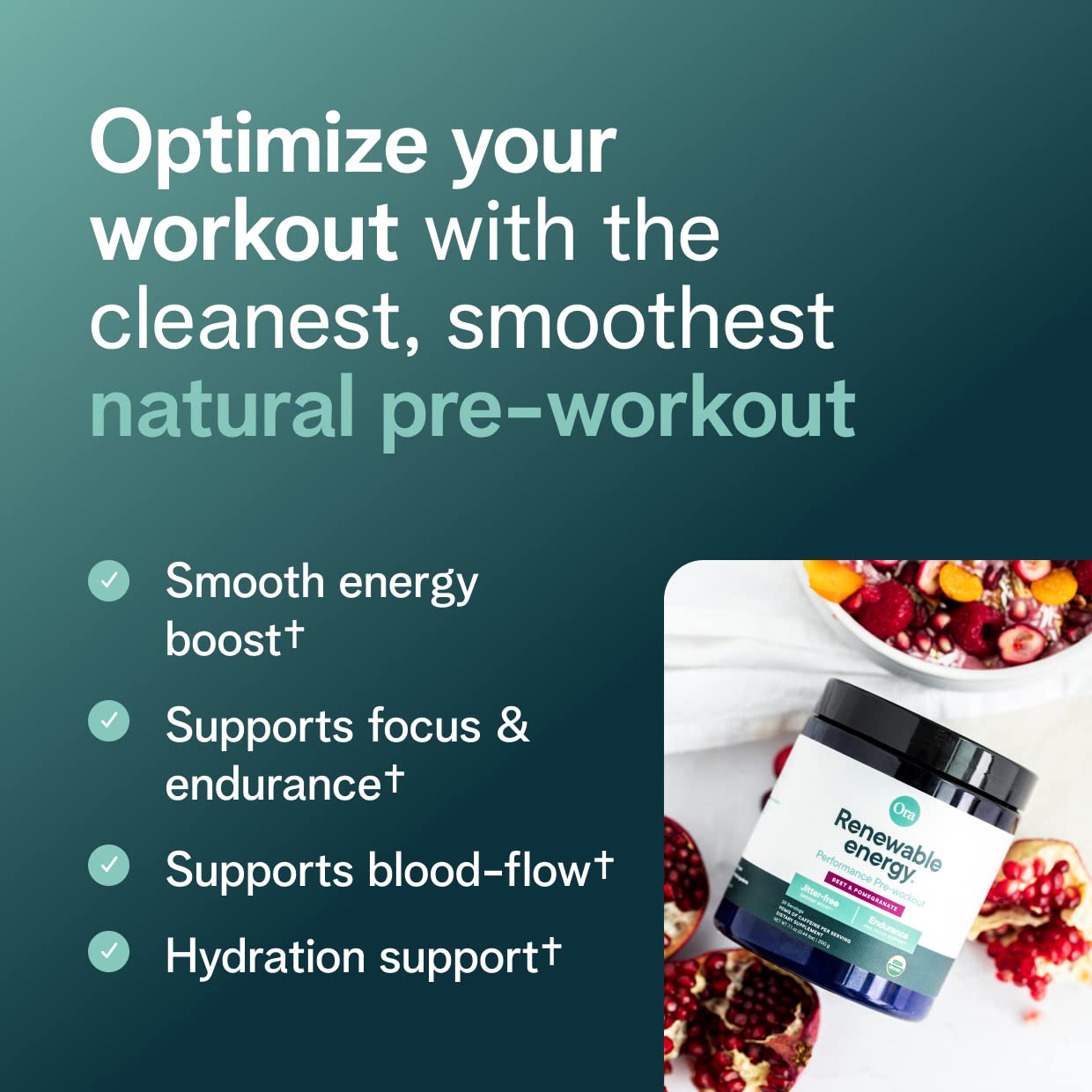 Ora Organic Pre Workout Powder Berry Beet Flavor 7.1 Ounce