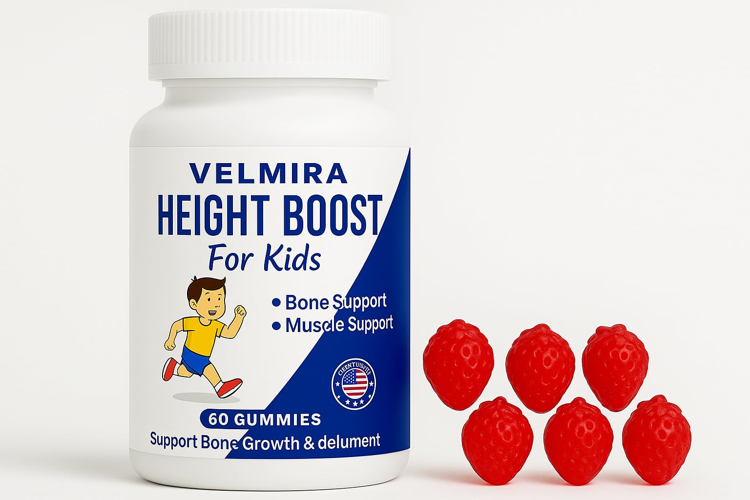 Velmira Heightener Gummies for Bone Health & Development Support – Essential Vitamins & Minerals, Easy-to-Chew Gummies for Kids, Teens & Adults (Ages 5+), 60 Gummies