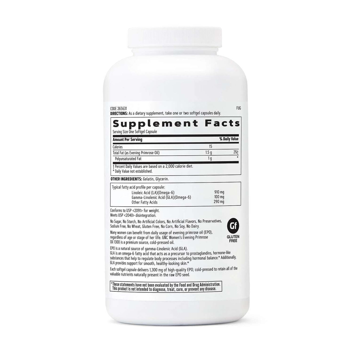 GNC Evening Primrose Oil 1300 mg Softgel Capsules, 180 Count