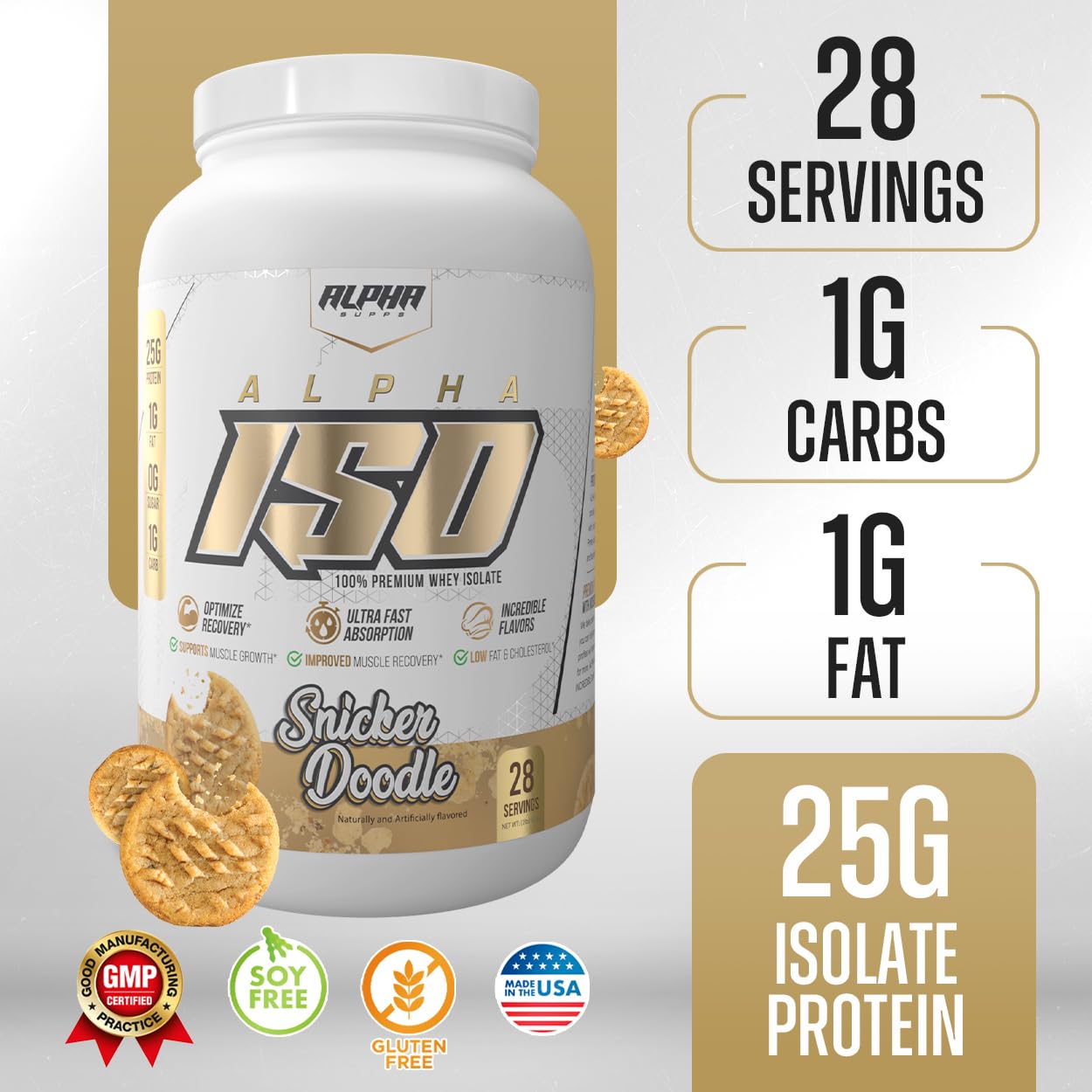 Alpha Supps ISO Low Carb 100% Whey Protein Isolate Powder, 32 Servings