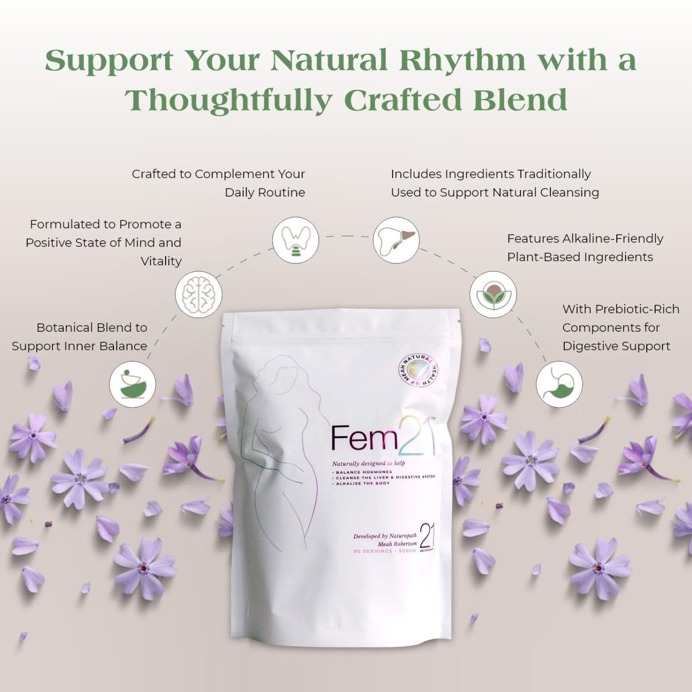 Fem21 Nutritional Supplement Powder, Herbal Blend with 21 Superfoods for Women’s Wellness and Vitality, with Prebiotics, Probiotics and Antioxidants, 31.75 oz