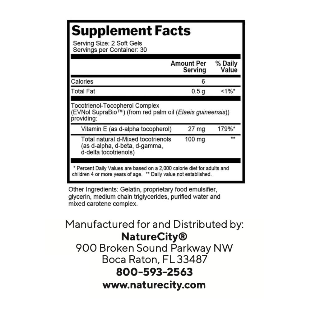 NatureCity True-E Full Spectrum Tocotrienols Vitamin E & Natural Alpha Tocopherol Supplement Softgels 120