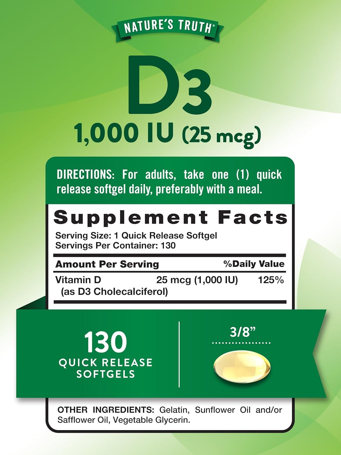 Nature's Truth Vitamin D3 1000 IU Softgels, 390 Count