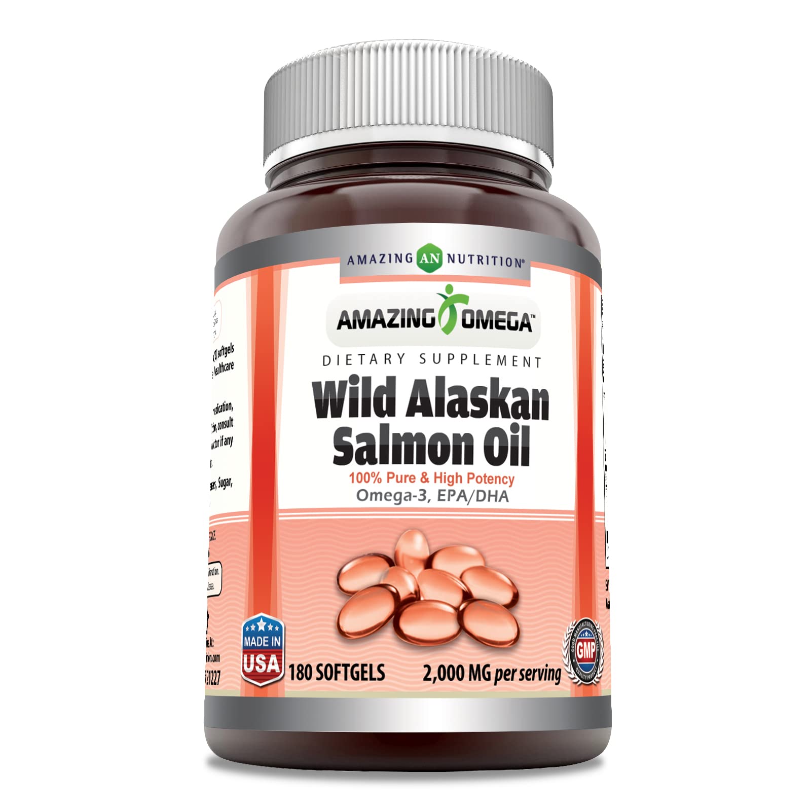Amazing Nutrition Amazing Omega Wild Alaskan Salmon Oil Supplement Softgels 180