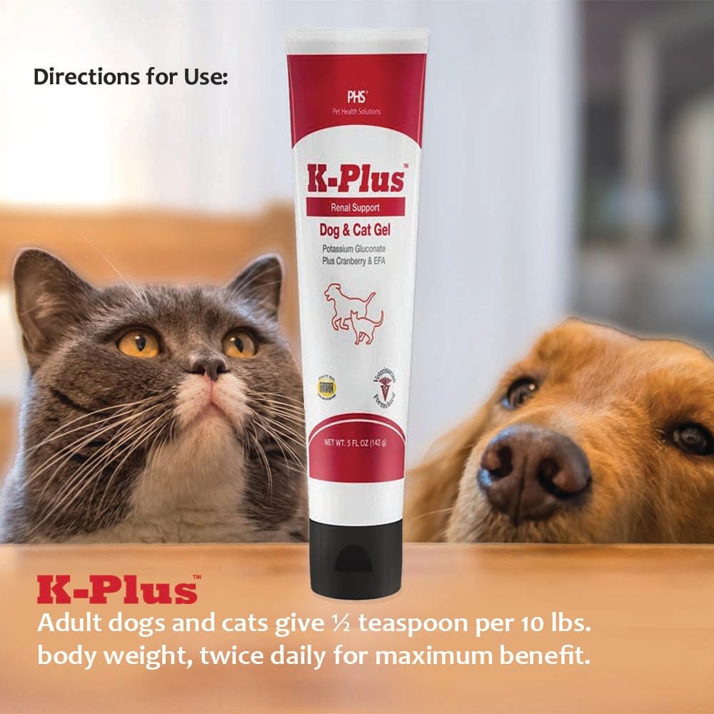 Pet Health Solutions K-Plus Potassium Gluconate Renal Gel Plus Cranberry and EPA for Dogs and Cats - Veterinarian Approved Renal Supplement - Supports Potassium Balance, Powder, 1