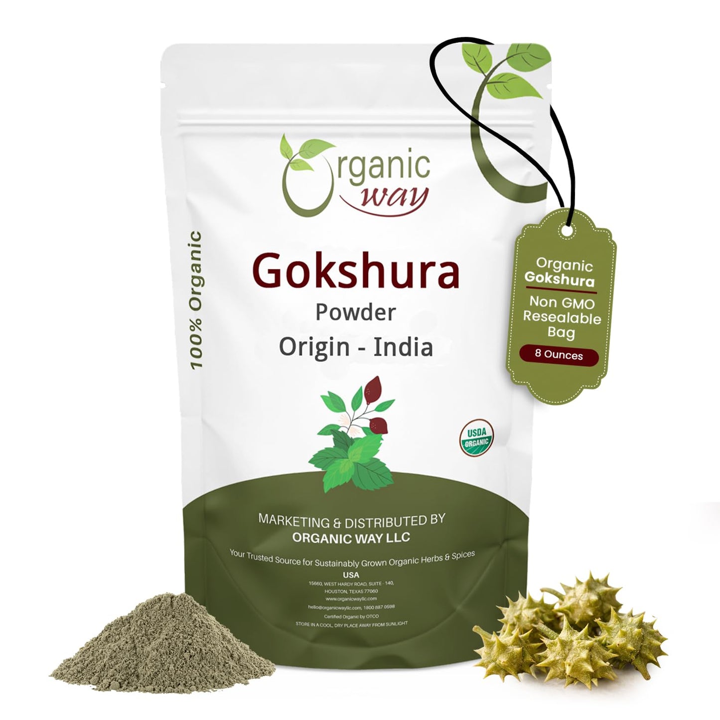 Organic Way Gokshura Powder (Tribulus Terrestris) Powder 8 Ounce