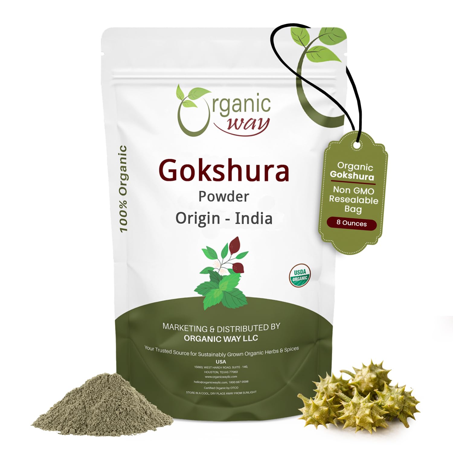 Organic Way Gokshura Powder (Tribulus Terrestris) Powder 8 Ounce