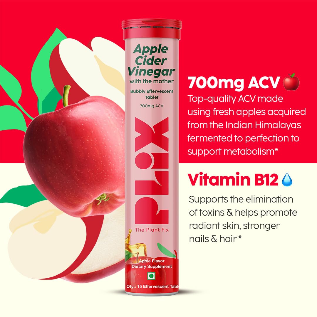 PLIX - THE PLANT FIX Apple Cider Vinegar 15 Effervescent Tablet 60 Tablets