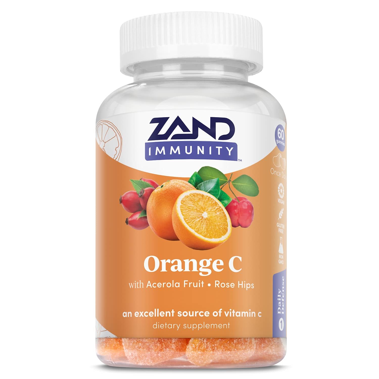ZAND Orange C Gummies Immune Support with Vitamin C, Acerola & Rose Hips, 60 Gummies