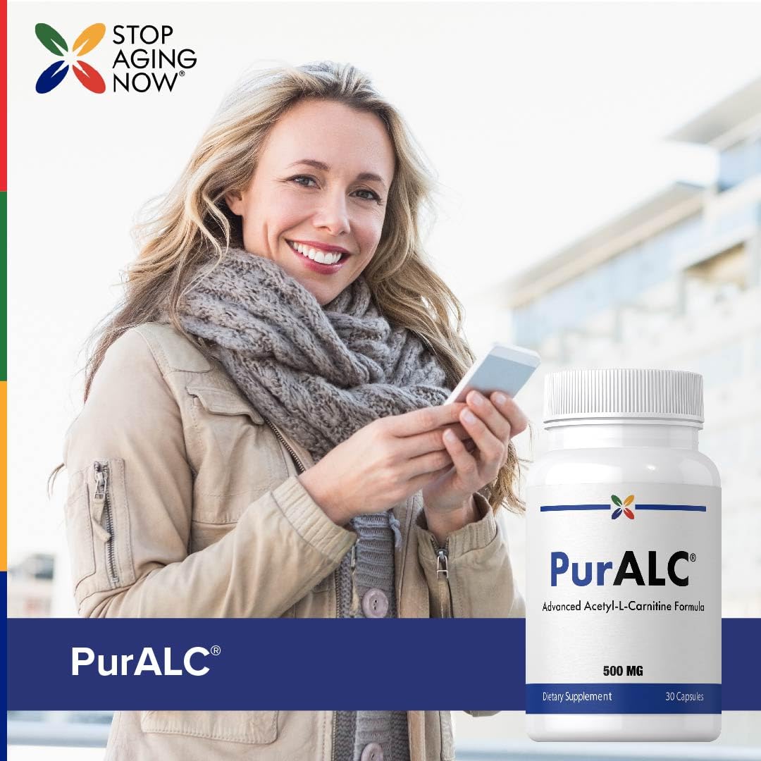 Stop Aging Now PurAlc Acetyl-L-Carnitine HCI PurALC 500mg Vitamin Supplement, 30 Capsules