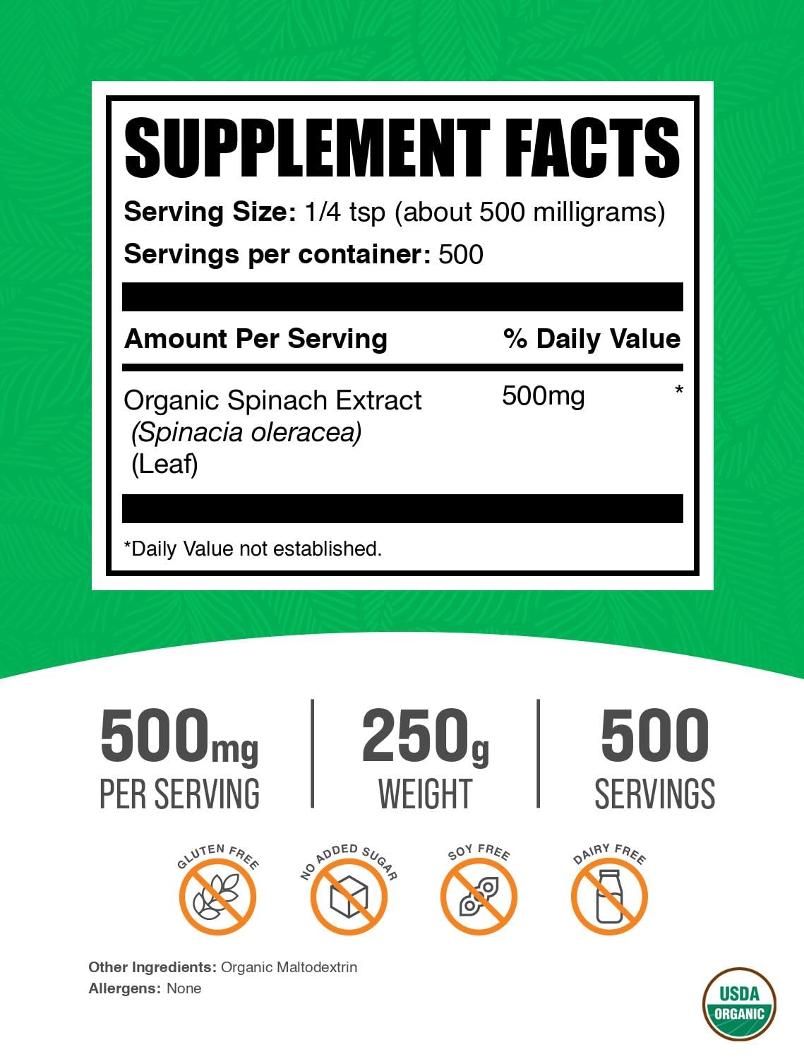 BulkSupplements Organic Spinach Extract Powder, 8.8 oz