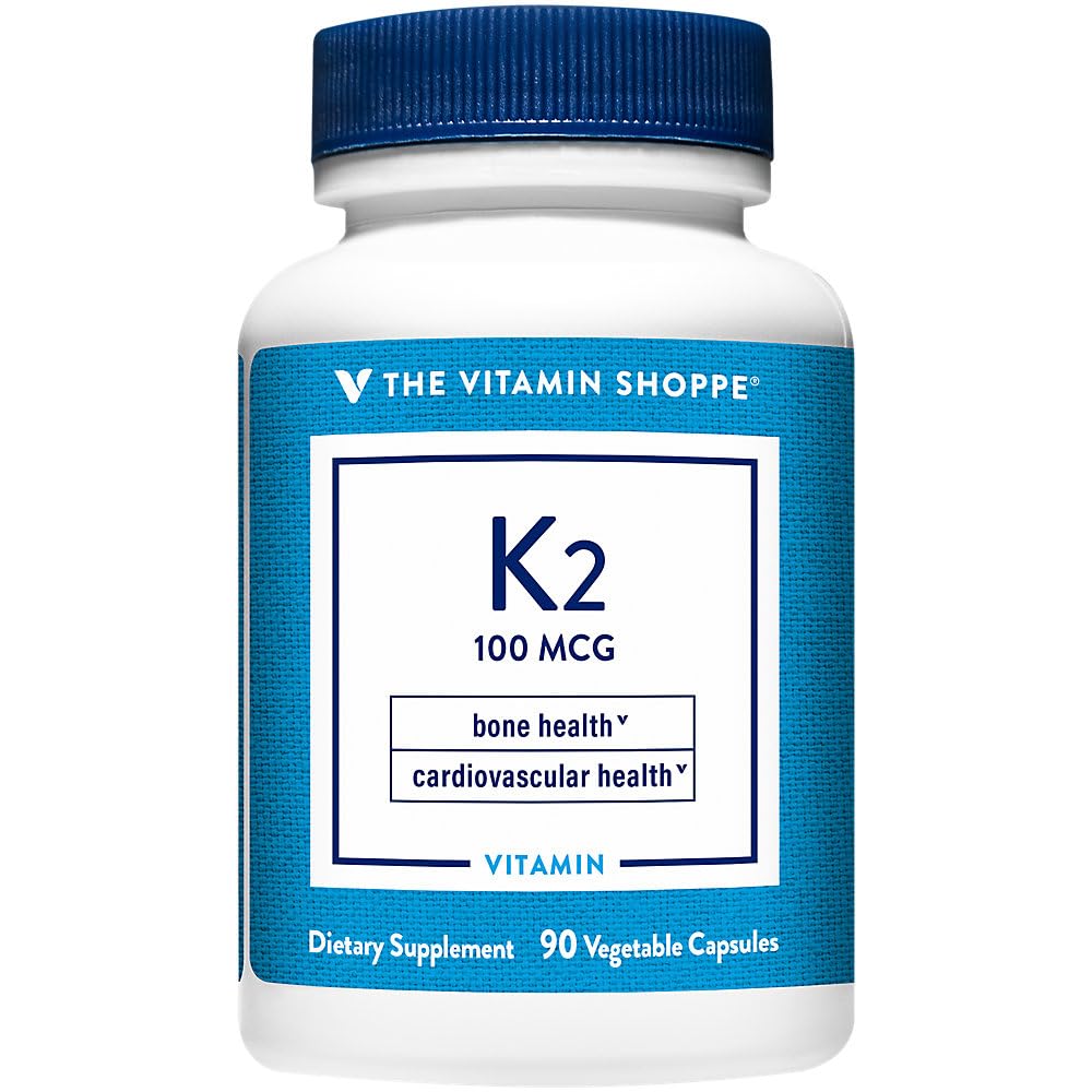 The Vitamin Shoppe Vitamin K2 MK-7 100 MCG - Bone Density & Arterial Health, Menaquinone-7, Vegan 90 Vegetarian Capsules