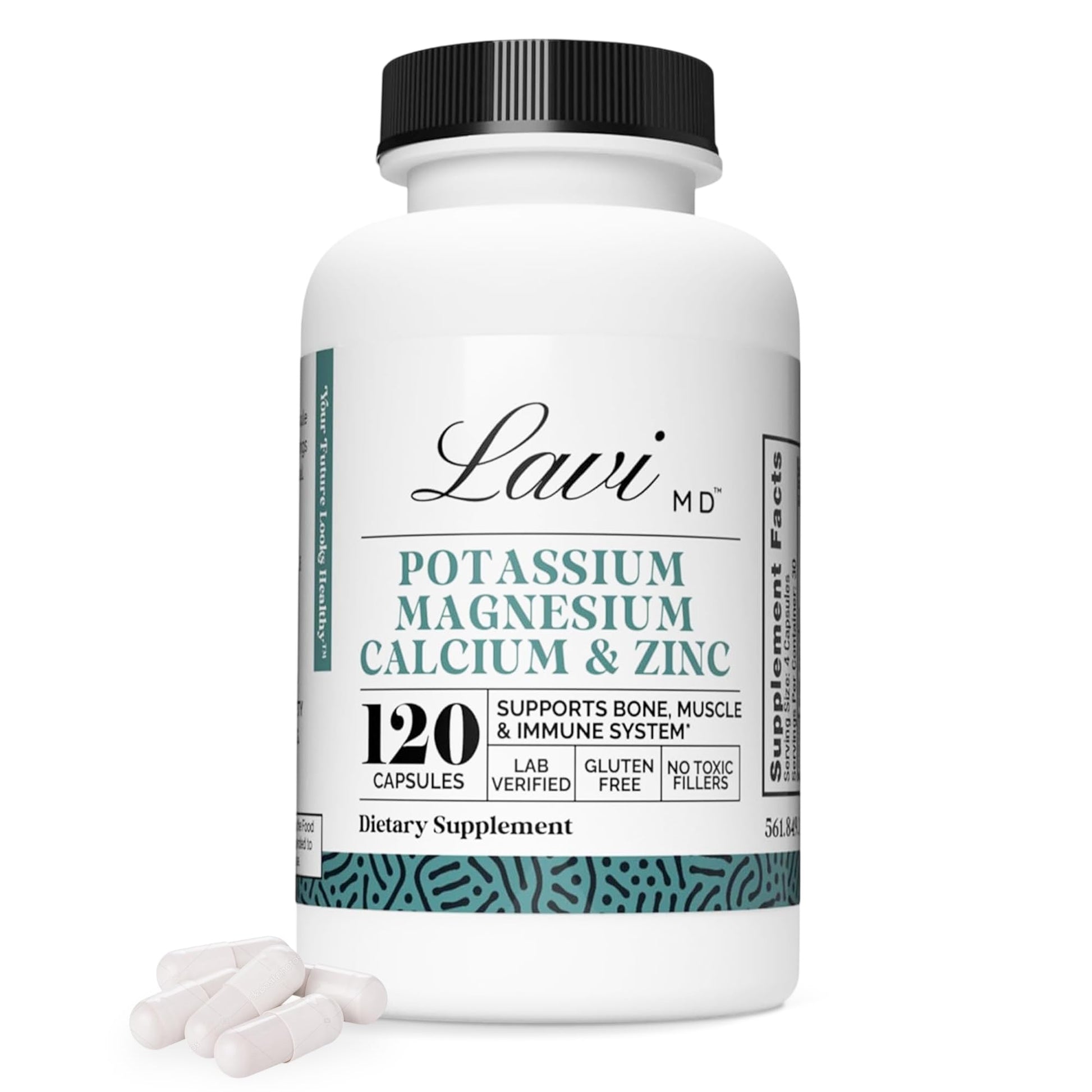 LaviMD Potassium Magnesium Zinc Calcium Supplement for Bone Health, Muscle & Immune System Support Capsules 120