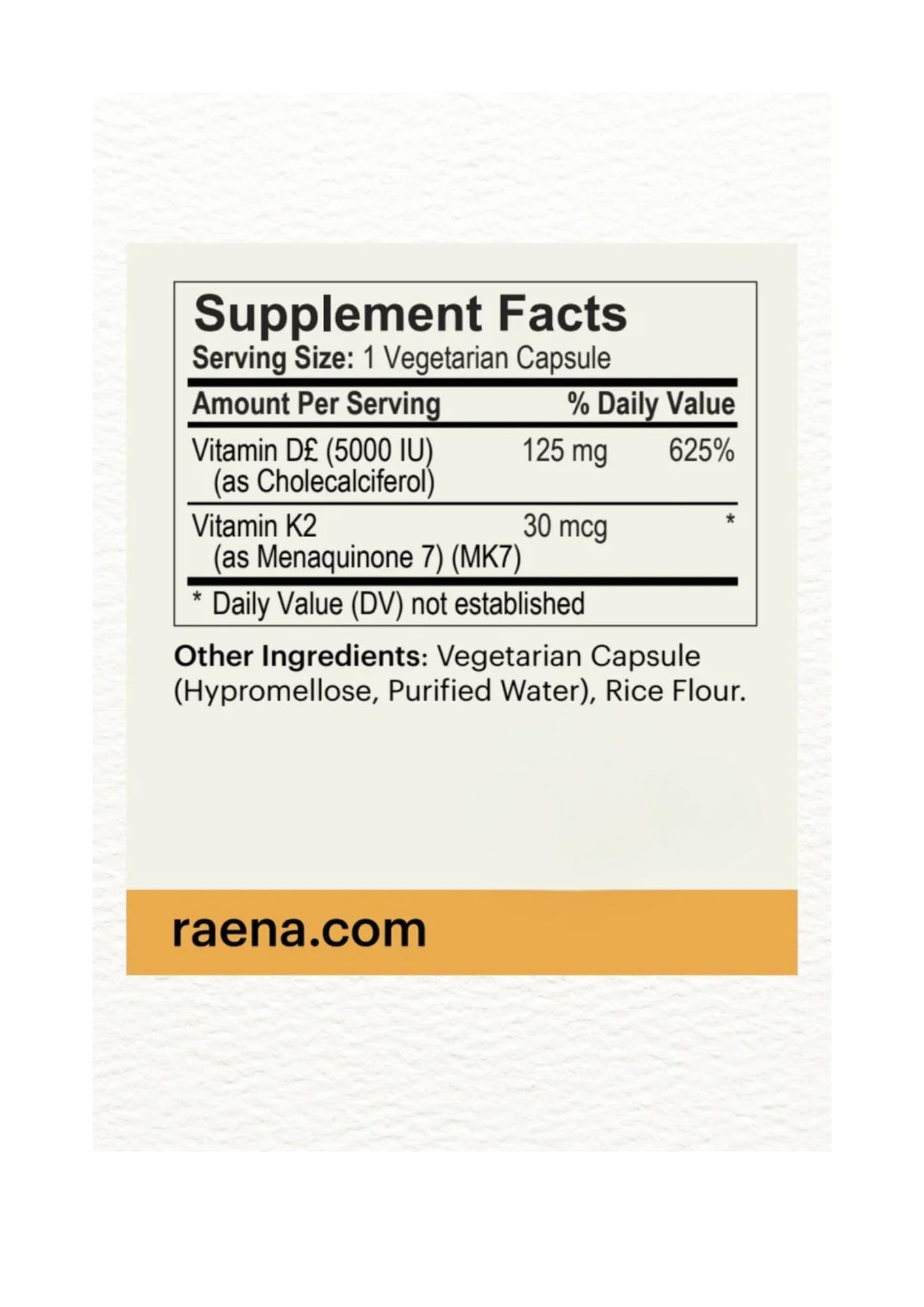 Raena Vitamin D3 Plus K2 Vitamin Capsule, 1 Count