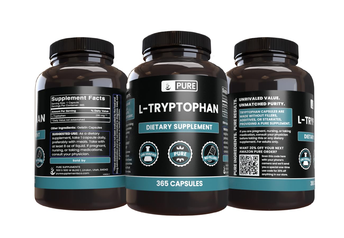 PURE ORIGINAL INGREDIENTS L-Tryptophan Capsules 365 Capsules