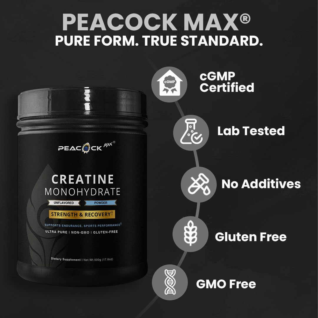 Peacock Max Creatine Monohydrate Powder, 17.63 oz
