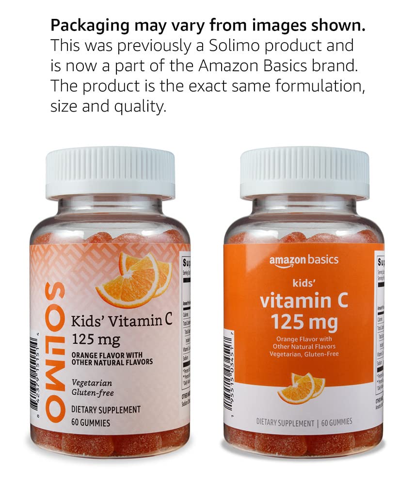 Amazon Basics Kids' Vitamin C 125mg Gummies, Orange Flavor, Chewable, 60 Count