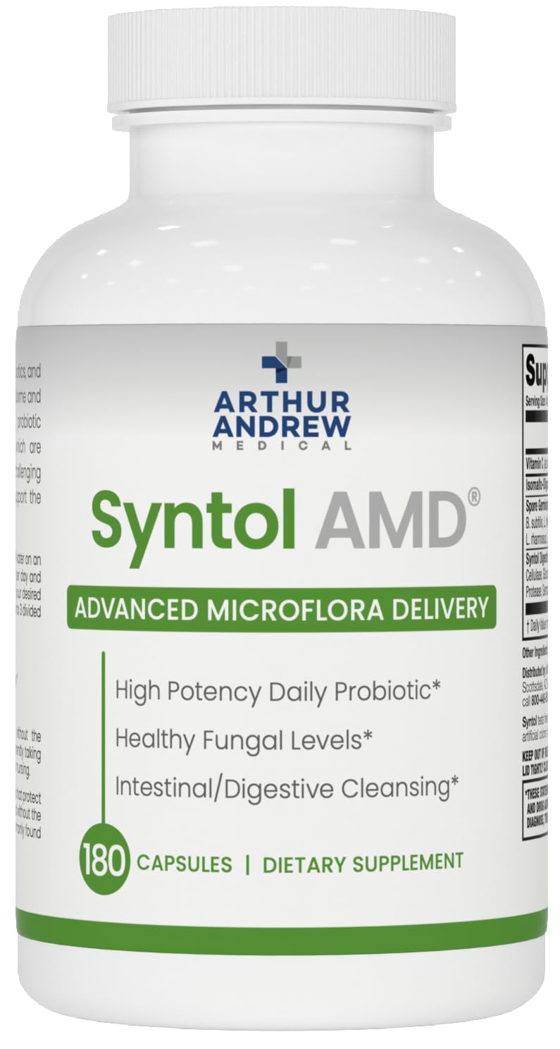 Arthur Andrew Medical Syntol 3-in-1 Formula with Probiotics, Prebiotic Fiber & Yeast Cleansing Multi-Enzymes Capsules, 180 Count