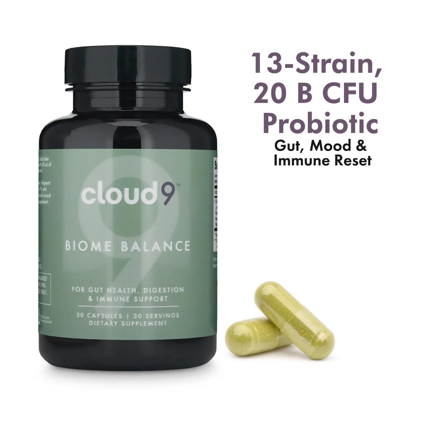 CLOUD9 BY REBOUND Biome Balance – 13-Strain Probiotic for Gut, Mood & Immune Support – 20 Billion CFU – Vegan, Dairy-Free, Shelf-Stable – Made in USA – 30 Capsules