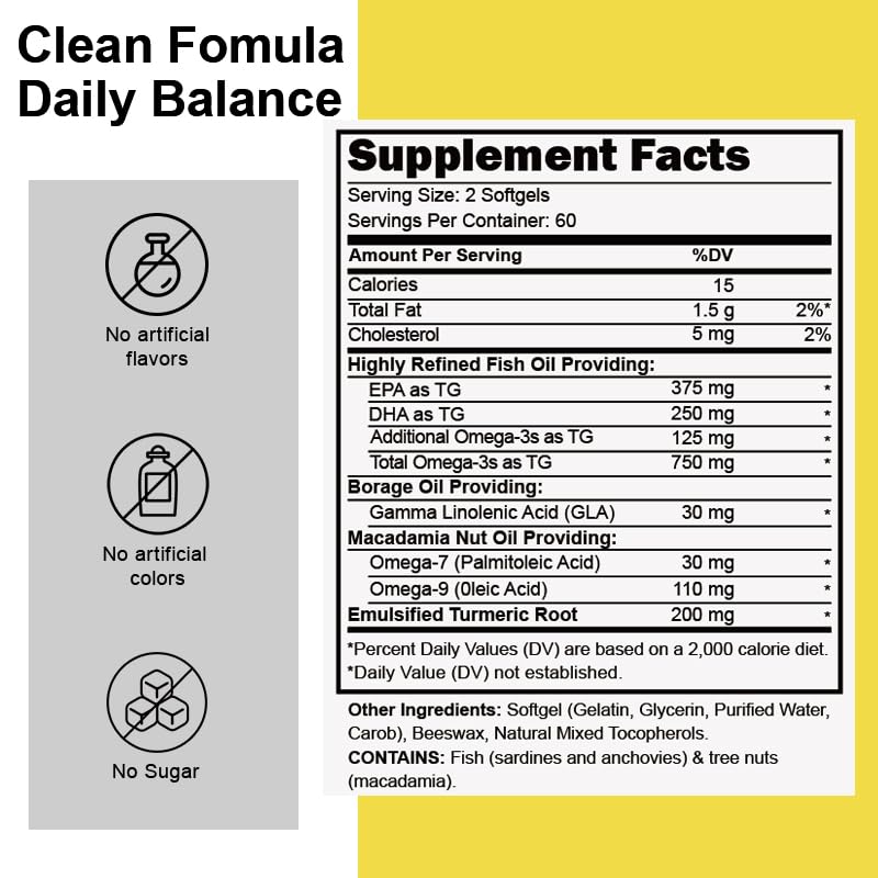 VYHTHY Omega-3-6-9 Softgels with Turmeric, Curcumin, DHA & EPA, 120 Count