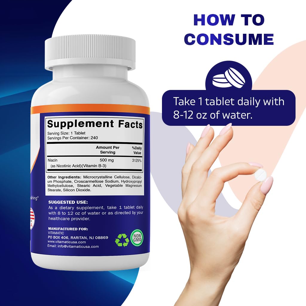 Vitamatic Niacin (Vitamin B3) 500mg, Sustained Release, 480 Tablets
