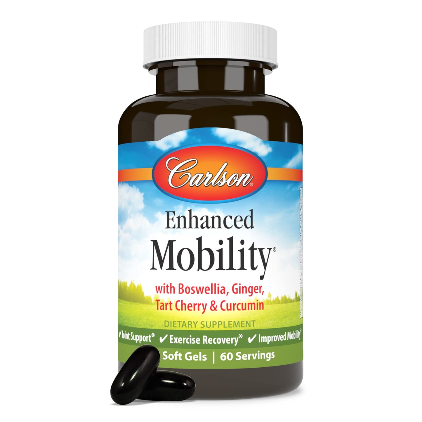 Carlson Enhanced Mobility Botanical Joint Support with Boswellia Tart Cherry Curcumin Ginger 120 Softgels