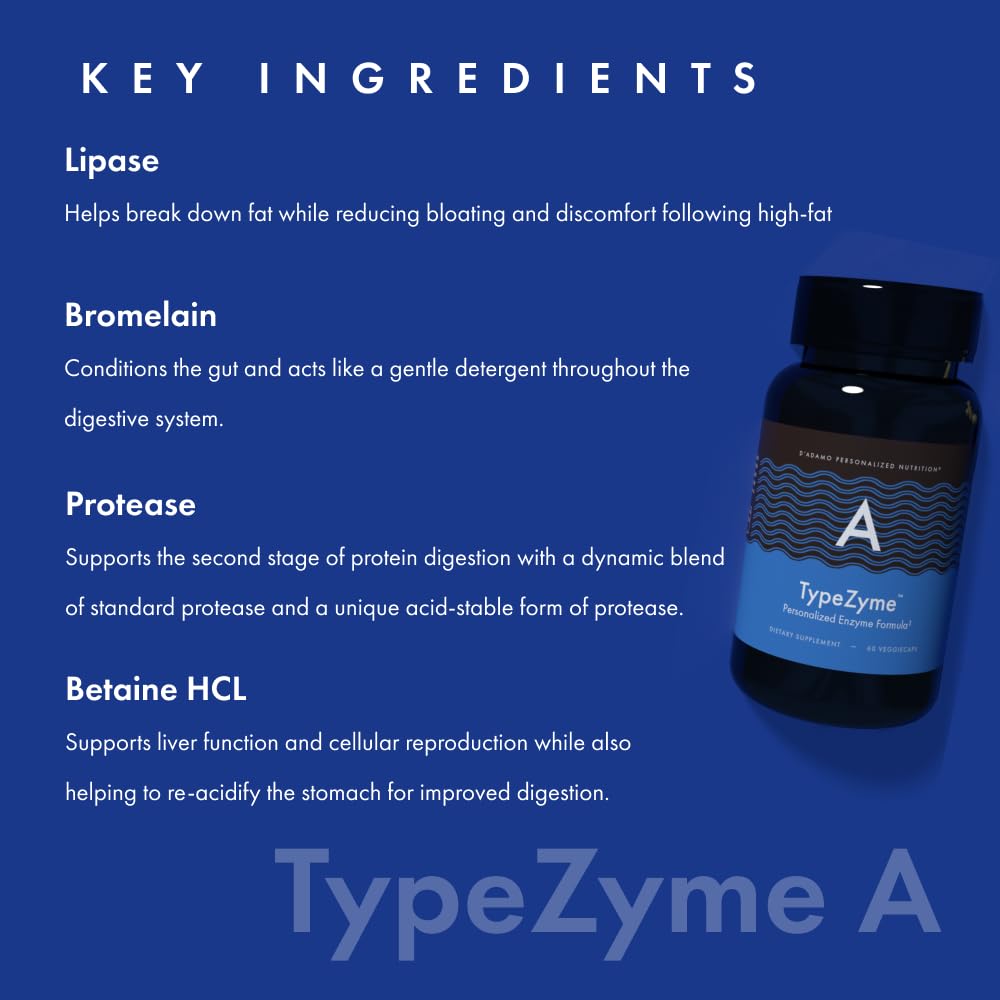 D'Adamo Personalized Nutrition TypeZyme Digestive Enzyme Blood Type A 60 Capsules