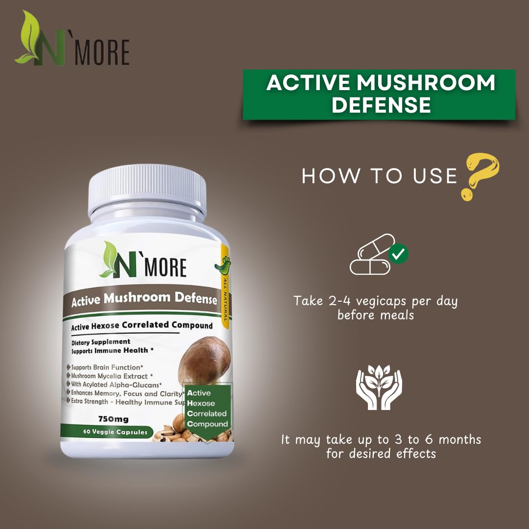 N'More Six Active Mushroom Defense Dietary Supplement Supports Immune Health, 60 Capsules