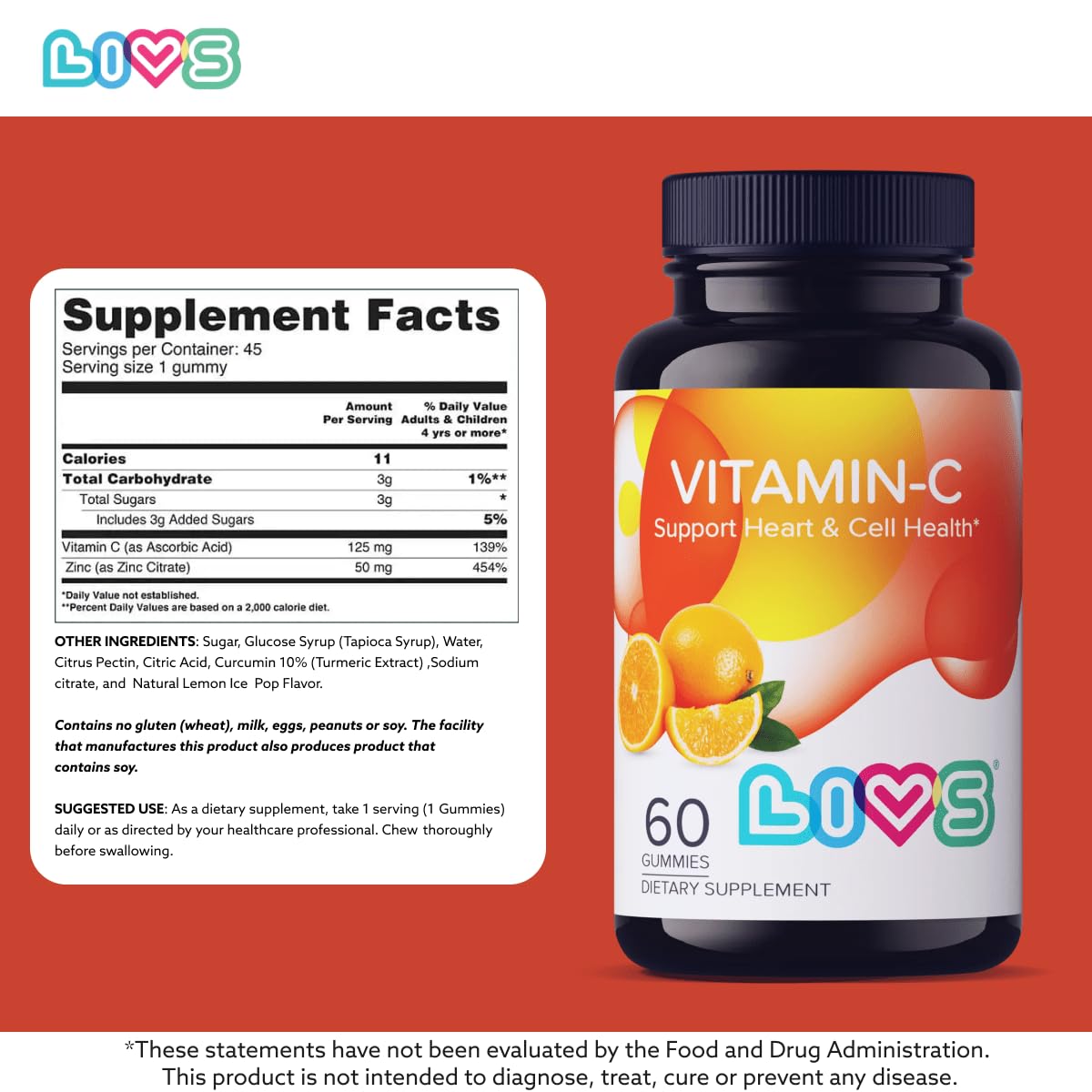 LIVS Vitamin C 250mg Gummies, 60 Count