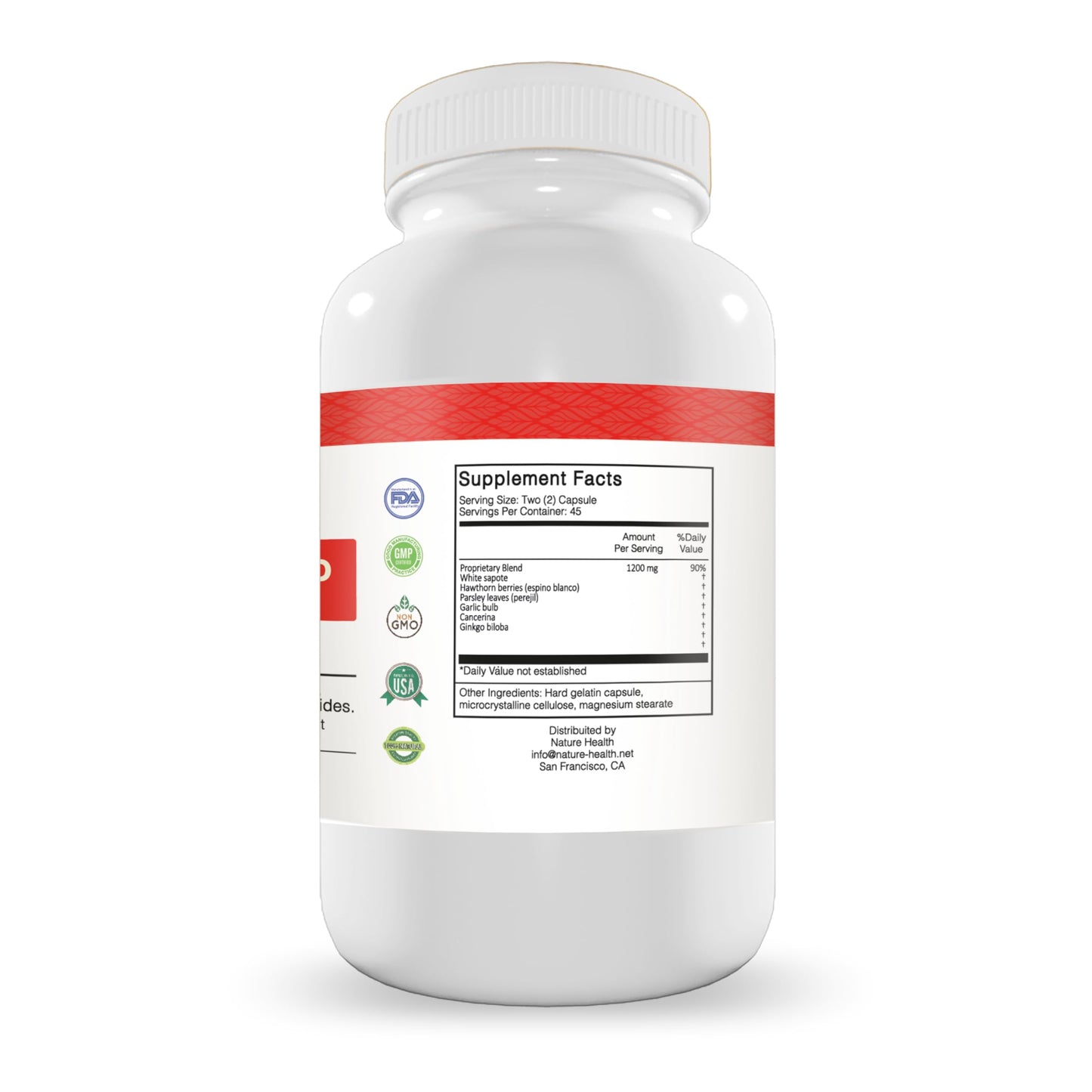 Nature Health Apoyo Circulatorio para Cuerpo y Piernas, Suplemento Vegano con Ginkgo Biloba, Perejil, Zapote Blanco, Espino Blanco y Cancerina, 90 Capsules