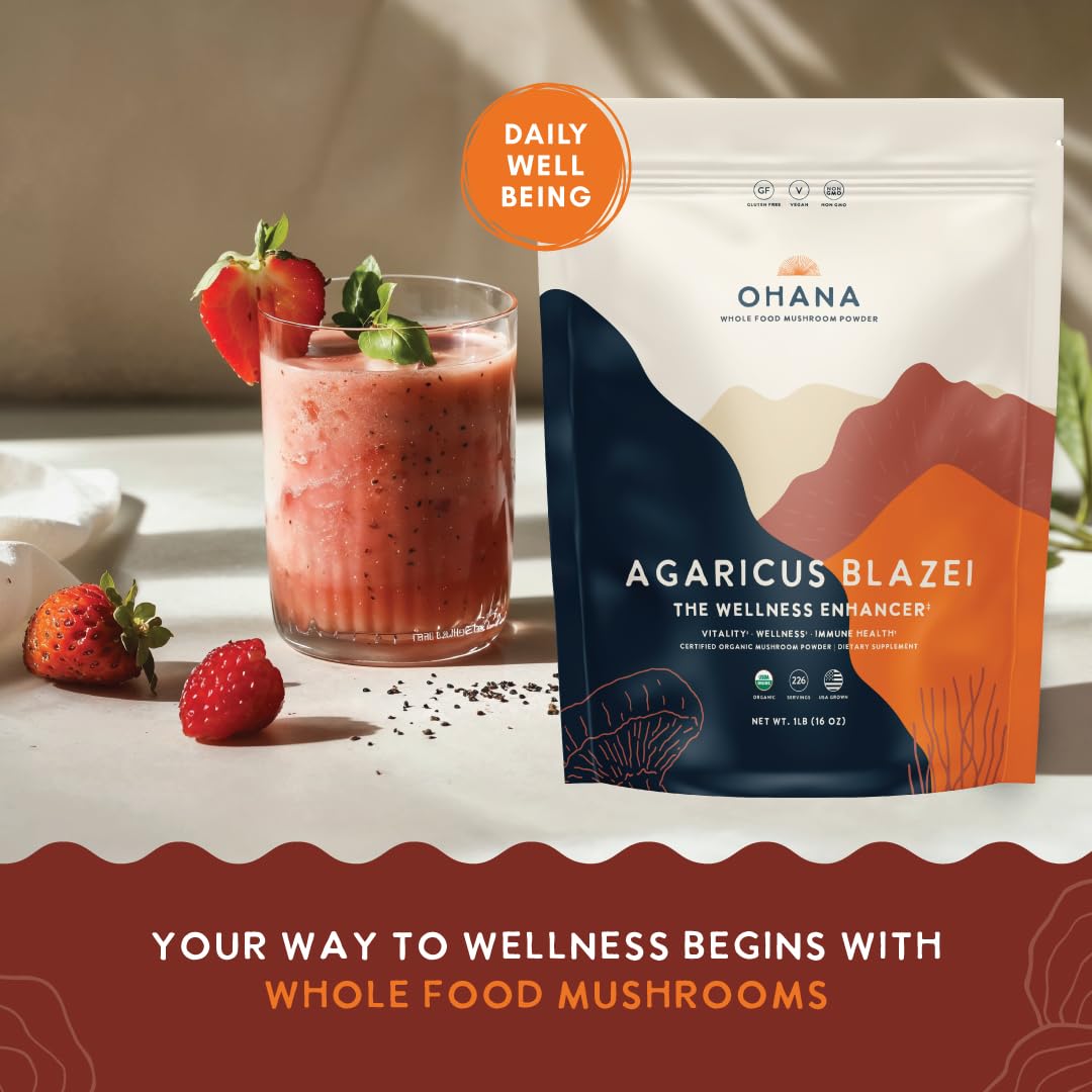 Ohana Mushrooms Agaricus Blazei Organic Mushrooms Powder Blend, 16 oz