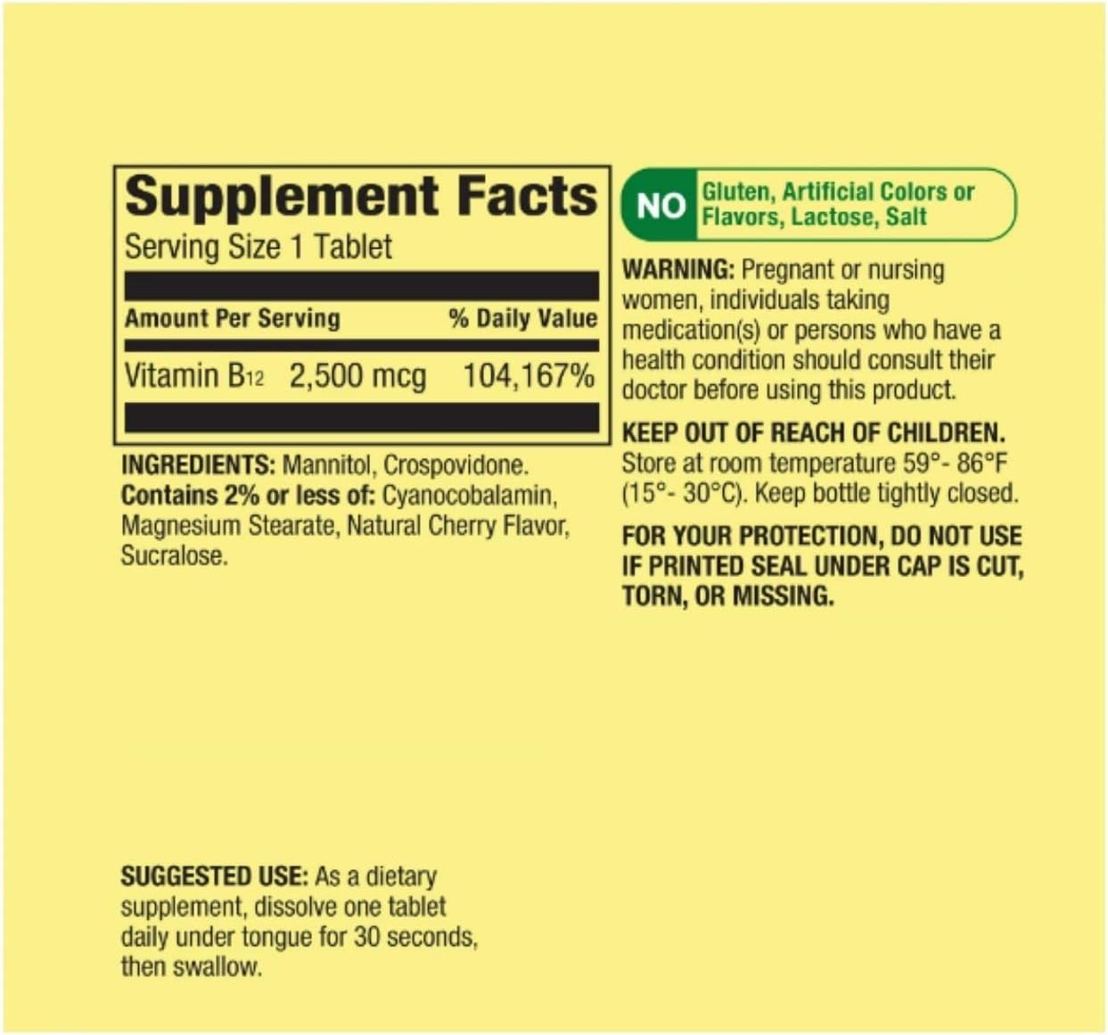 Generic Vitamin B12 Quick-Dissolve Tablets 2,500 mcg Cherry Flavor, 120 Tablets