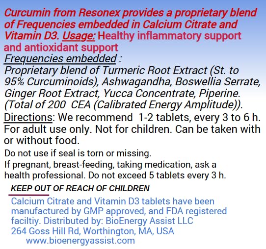 Resonex Curcumin, Boswellia, Ginger, Yucca, Piperine Frequencies 120 Tablets